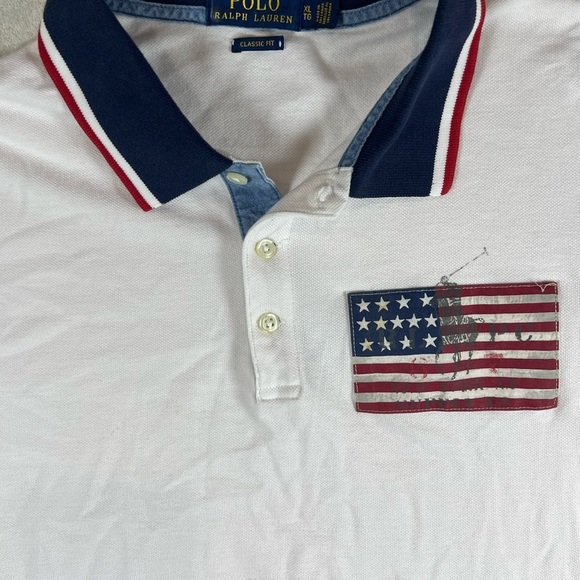 Polo Ralph Lauren XL White and Blue Polo Shirt American Flag UsA 4th of July - Picture 5 of 9